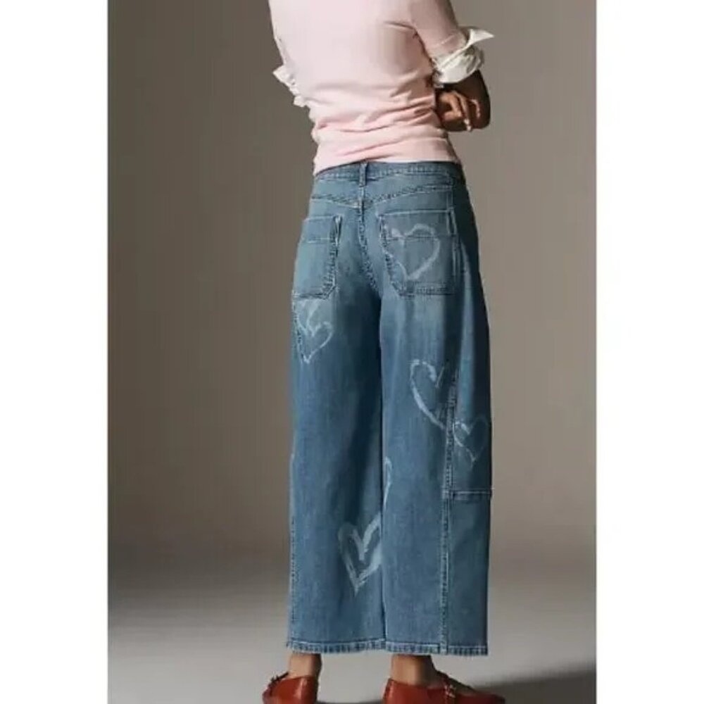 Anthropologie Pilcro Kenna Heritage Barrel Jeans Size 29 Heart Print Denim